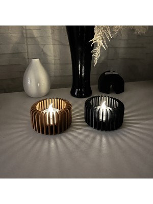 Brf Store Nerimu Modern Çizgili Mumluk – 3D Baskı Tealight Mumluk (1 Adet)-Kahverengi
