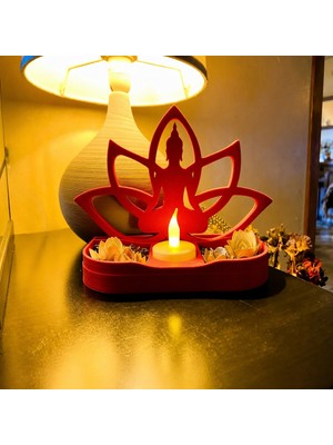 Brf Store Nerimu Lotus Buda Mumluk – 3D Baskı Dekoratif Tealight Mumluk-Kırmızı