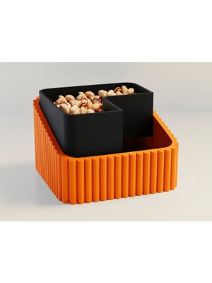 Brf Store Nerimu Fıstık Kasesi – 3D Baskı Çift Hazneli Kabuk Ayırıcı Sunum Kasesi - Turuncu Siyah