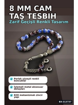 8 mm Yuvarlak Cam Taş Tesbih - Tonları - 1 Adet Metal Aksesuarlı BX-313737