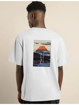 Mythrıva  Unisex Bisiklet Yaka Baskılı Oversize T-Shirt - Beyaz