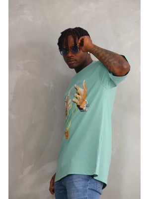 Mythrıva  Unisex Baskılı Oversize T-Shirt - Mint Yeşili