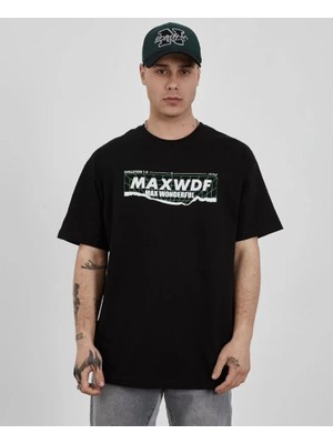 Mythrıva  Unisex Bisiklet Yaka Baskılı Oversize T-Shirt - Siyah