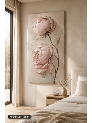 Premium Pudra Pembe Iki Şakayık Çerçevesiz Kanvas Tablo
