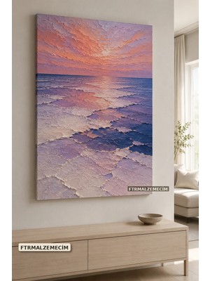 Premium Lavanta Denizinde Pembe Akşam Çerçevesiz Kanvas Tablo