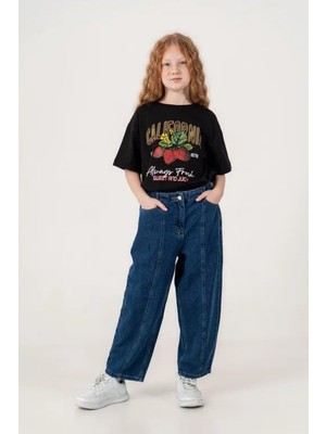 Giyicem Kız Çocuk Şehir Stili Dikişli Baggy Kot Pantolon 2227