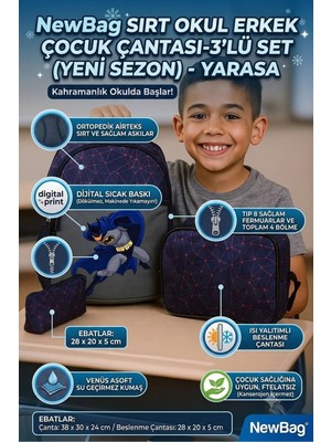 Newbag Yarasa Erkek Çocuk Sırt Ilkokul Çantası-3'lü Set