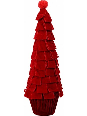 Dekorsende Yılbaşı Kadife Kurdele Katmanlı Masa Üstü Ağaç Kırmızı 28 cm