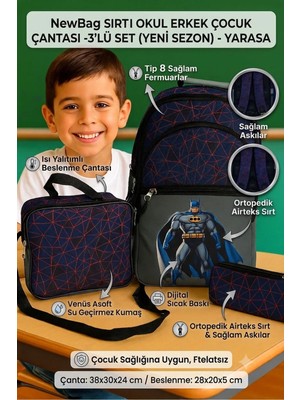 Newbag Yarasa Erkek Çocuk Sırt Ilkokul Çantası-3'lü Set