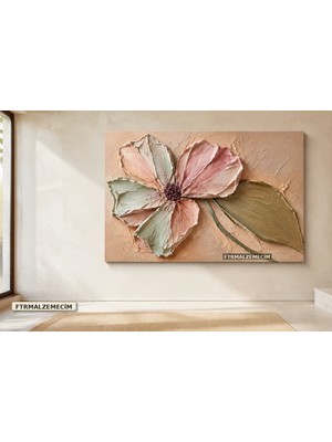 Premium Şeftali Fonlu Pastel Çiçek Çerçevesiz Kanvas Tablo