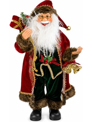 Dekorsende Yılbaşı Kırmızı Yeşil Kürklü Noel Baba Figürü 60 cm