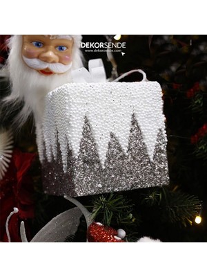 Dekorsende Yılbaşı Süs Zikzak Hediye Kutu Gümüş 12 cm