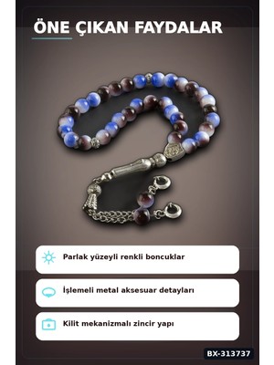 8 mm Yuvarlak Cam Taş Tesbih - Tonları - 1 Adet Metal Aksesuarlı BX-313737