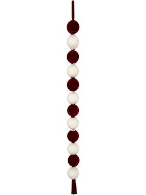 Dekorsende Yılbaşı Kadife Top Garland Şerit Süs Kırmızı Beyaz 190 cm