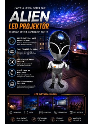 My Best Store Galaksi Yıldız Projektör Uzaylı Işıklı Samanyolu Projeksiyon Gece Lambası Taklit Ses Tekrar�