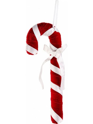 Dekorsende Yılbaşı Süsü Kadife Baston Şeker Kırmızı Beyaz 35 cm