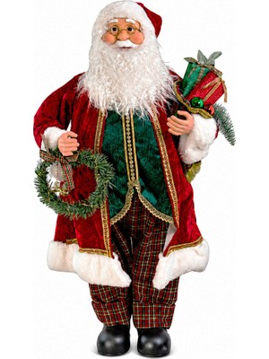 Dekorsende Yılbaşı Ekose Pantolonlu Lüks Noel Baba 90 cm