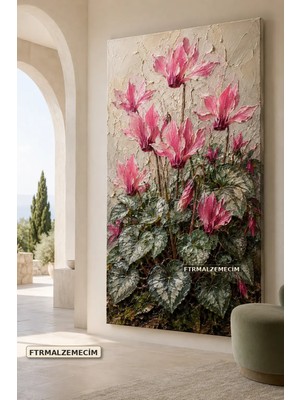 Premium Pembe Siklamen Bahçesi Çerçevesiz Kanvas Tablo