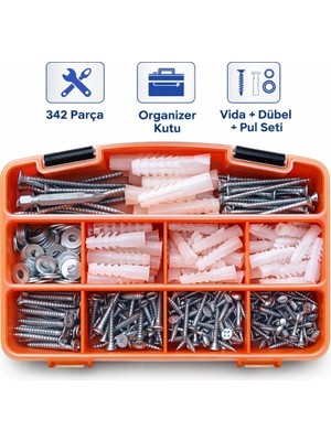 Brf Store Shopandenjoy 342 Parçalı Vida, Dübel ve Pul Seti, Dın 7505 Sunta Vidası, Plastik Dübel, Organizer Ku