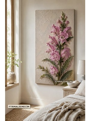 Premium Pembe Trompet Çiçeği Dalı Çerçevesiz Kanvas Tablo