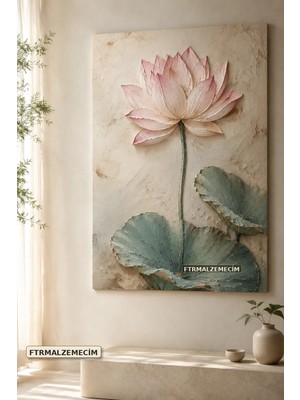 Premium Pembe Lotus ve Nilüfer Yaprakları Çerçevesiz Kanvas Tablo