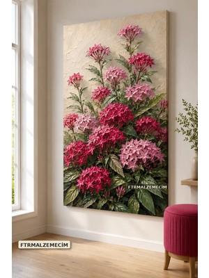 Premium Pembe Yıldız Çiçeği Kümeleri Çerçevesiz Kanvas Tablo