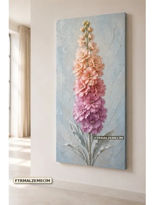 Premium Pastel Tonlu Uzun Çiçek Dalı Çerçevesiz Kanvas Tablo