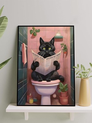 Brf Store Shopandenjoy Postermanya Cat News, Tuvalet Kedi Gazetesi Dijital Sanat Çerçeveli Tablo - Çerçeveli P