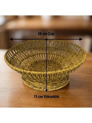 28 cm Plastik Rattan Servis Çanağı – Doğal Hasır Görünümlü Dekoratif Meyve, Ekmek ve Sunum Kasesi BX40