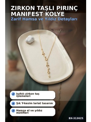 Marsilyan™- Zirkon Taşlı 45 cm Pirinç Gold Manifest Model Kolye - Kadın Takı Aksesuar BX-313625