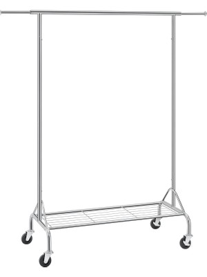 Brf Store Shopandenjoy Songmıcs Metal Elbise Askısı, Ayakkabı Raflı, Tekerlekli, Ağır Yükler Taşıyabilir, 50 K