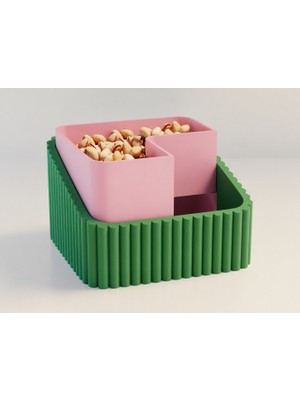 Brf Store Shopandenjoy Fıstık Kasesi – 3D Baskı Çift Hazneli Kabuk Ayırıcı Sunum Kasesi - Yeşil Pembe