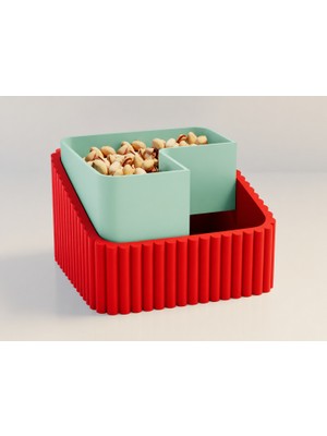 Brf Store Shopandenjoy Fıstık Kasesi – 3D Baskı Çift Hazneli Kabuk Ayırıcı Sunum Kasesi - Kırmızı Mint