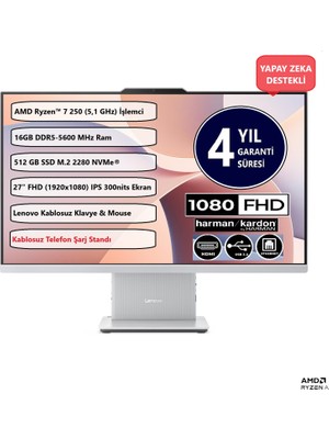 Lenovo Ideacentre Aıo 27AKP10  Ryzen 7 250 16GB 512GB SSD 27" Fhd IPS F0JE002STR Freedos Monitör Bılgısayar Pc