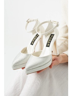 Dabab Shoes Serenya Kadın Sivri Burun 11 cm Platform Topuklu Taşlı Bilekten Bantlı Abiye Ayakkabı