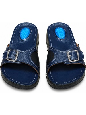 Siyo Comfort Suni Deri Anatomik Taban Halluks Valgus Topuk Dikeni Terliği Lacivert Renk TŞ001