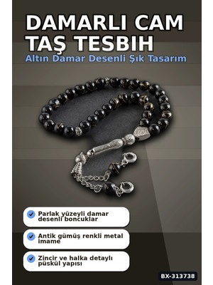 Damarlı Cam Taş Tesbih 8 mm Yuvarlak Boncuk - Asorti Püsküllü Tekli Paket BX-313738