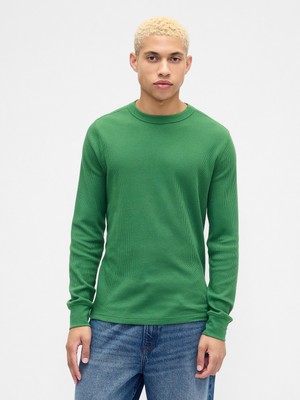 Gap Erkek Yeşil Waffle-Knit Bisiklet Yaka T-Shirt
