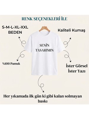 Kişiye Özel Baskı (Kendin Tasarla) Baskılı %100 Pamuk Bisiklet Yaka T-Shirt