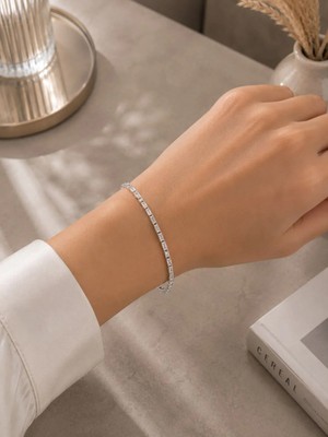 Mare Butik Zarif Baget Taşlı Çelik Bileklik – Silver
