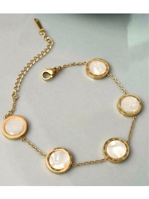 Mare Butik Gold Sedef Detaylı Roma Rakamlı Bileklik