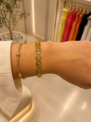 Mare Butik Renkli Taş Detaylı Gold Geometrik Bileklik