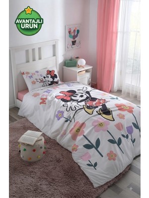 Özdilek Lisanslı Disney Minnie Mouse Flowers Nevresim Takımı Tek Kişilik