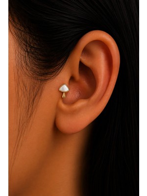 Semtim Kuyumculuk Sertifikalı 316L Çelik Beyaz Görünümlü Mantar Figürlü Premium Altın Kaplama Tragus ve Helix Piercing Gold