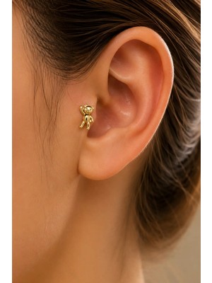 Semtim Kuyumculuk Sertifikalı 316L Çelik El Sallayan Ayıcık Figürlü Taşsız Premium Altın Kaplama Tragus ve Helix Piercing Gold 41