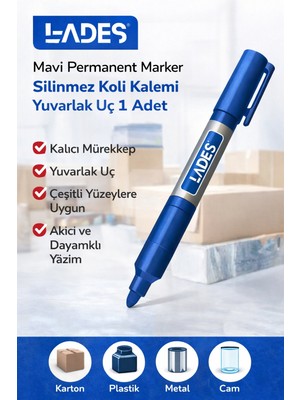 Bezos Lades Mavi Permanent Marker Silinmez Koli Kalemi Yuvarlak Uç 1 Adet