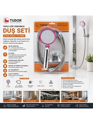 Vakumlu - Krom Lüks Duş Seti Metal Yaylı HORTUM=150CM Mafsal BX40
