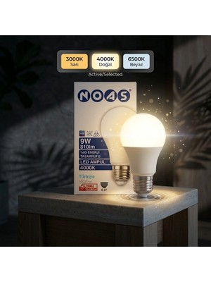 Noas 9W 4000K LED Ampul Doğal Gün Işığı Tasarruflu