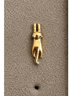 Semtim Kuyumculuk Sertifikalı 316L Çelik Uzun Kulaklı Tavşan Figürlü Taşsız Premium Altın Kaplama Tragus ve Helix Piercing Gold 47