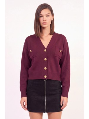 Cemo V Yaka Gold Düğmeli ve Cepli Triko Hırka
